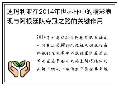 迪玛利亚在2014年世界杯中的精彩表现与阿根廷队夺冠之路的关键作用
