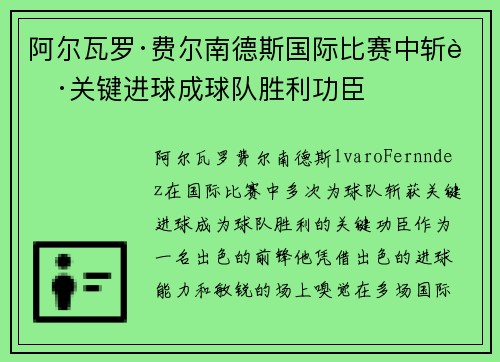 阿尔瓦罗·费尔南德斯国际比赛中斩获关键进球成球队胜利功臣 阿尔瓦罗·费尔南德斯国际比赛中斩获关键进球成球队胜利功臣